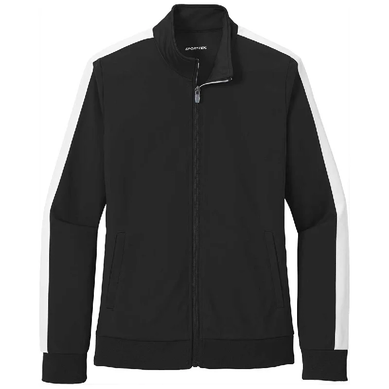 Sport-Tek Women's Black/White Tricot Track Jacket One-Shoulder Jacket Off-the-Shoulder Jacket Asymmetrical Jacket Sport-Tek Women's Black/White Tricot Track Jacket One-Shoulder Jacket Off-the-Shoulder Jacket Asymmetrical Jacket
