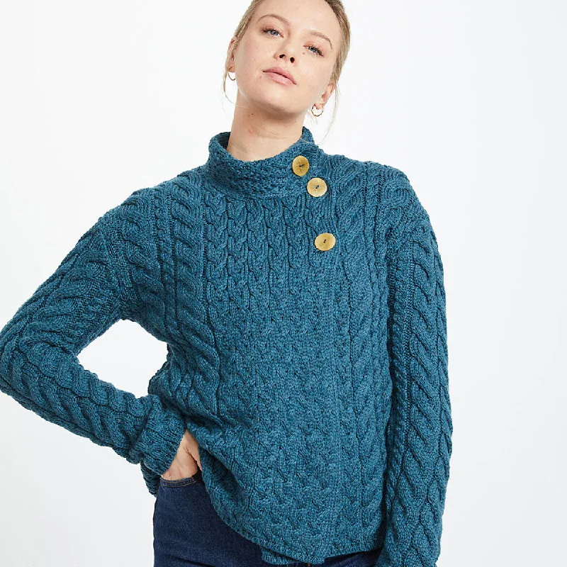Supersoft Crossover Button Cardigan, Petrol Denim Fabric Leather Fabric Suede Fabric