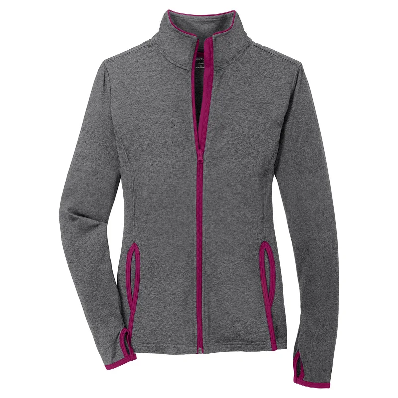 Sport-Tek Women's Charcoal Grey Heather/Pink Rush Sport-Wick Stretch Contrast Full-Zip Jacket Satin Fabric Silk Fabric Chiffon Fabric Sport-Tek Women's Charcoal Grey Heather/Pink Rush Sport-Wick Stretch Contrast Full-Zip Jacket Satin Fabric Silk Fabric Chiffon Fabric