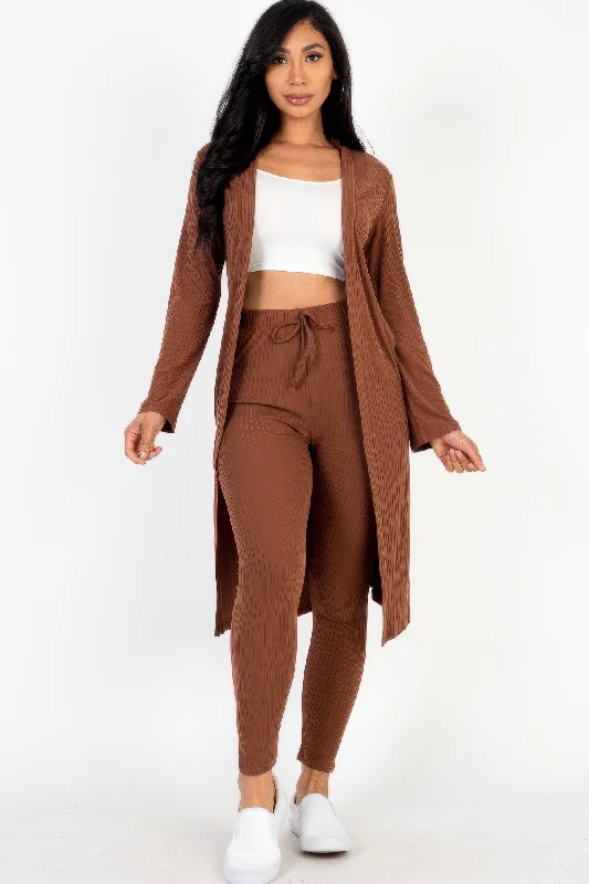 Ribbed Long Cardigan & Leggings Set Nylon Fabric Polyester Fabric Spandex Fabric