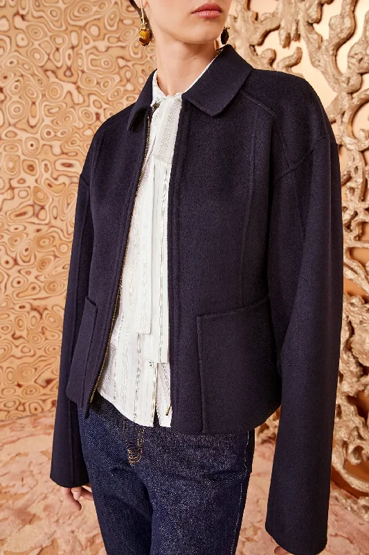Ulla Johnson - Carina Jacket in Midnight Knit Fabric Woven Fabric Fleece Fabric
