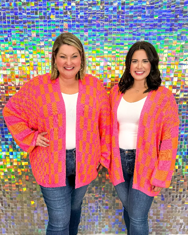 Check Me Out Cardigan - Pink/Orange Denim Fabric Leather Fabric Suede Fabric