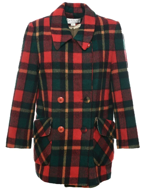 Checked Wool Coat - L Sequined Lace Ribbed