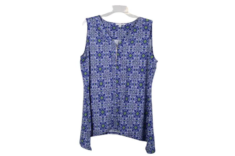 Notations Blue Pattern Tank | L lace back tank