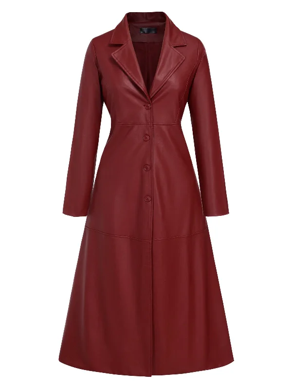 1940s Notched Collar Button Leather Coat Parka Down Jacket Wool Coat