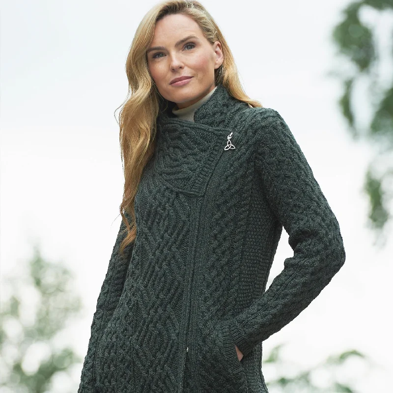 Army Green Long Aran Biker Cardigan Fitted Loose Oversized