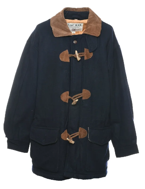 Navy Duffle Coat - L Appliqued Beaded Sequined