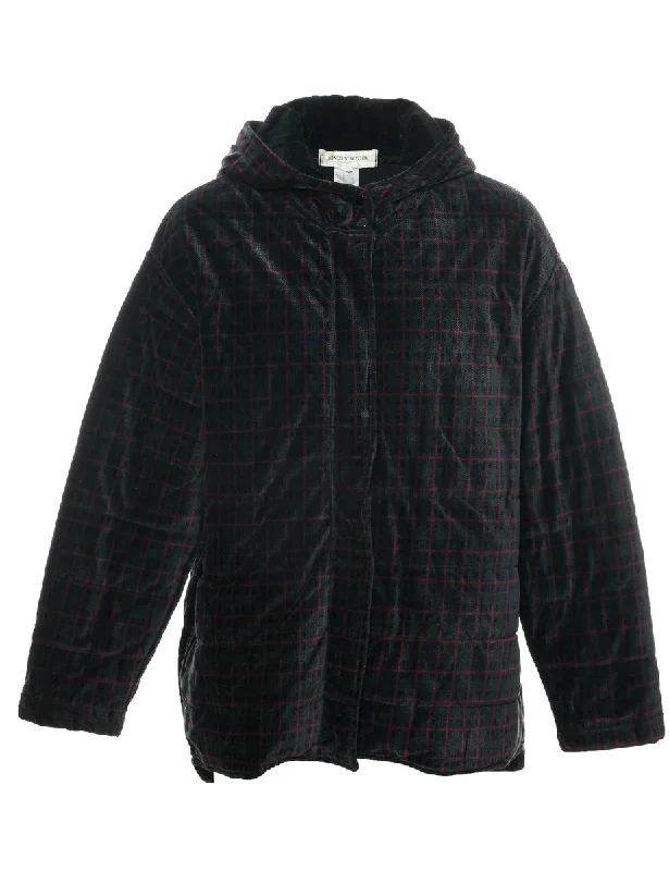 Hooded Coat - L Plaid Tartan Floral