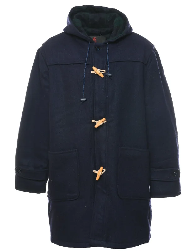Hooded Navy Duffle Coat - M Print Jacquard Embroidered