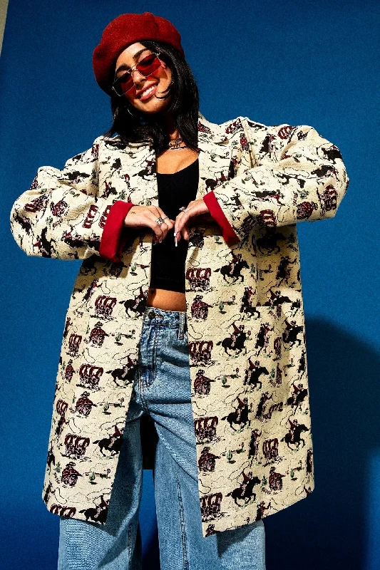 Scorpio Coat in Giddy Up Girl Jacquard Parka Anorak Hoodie