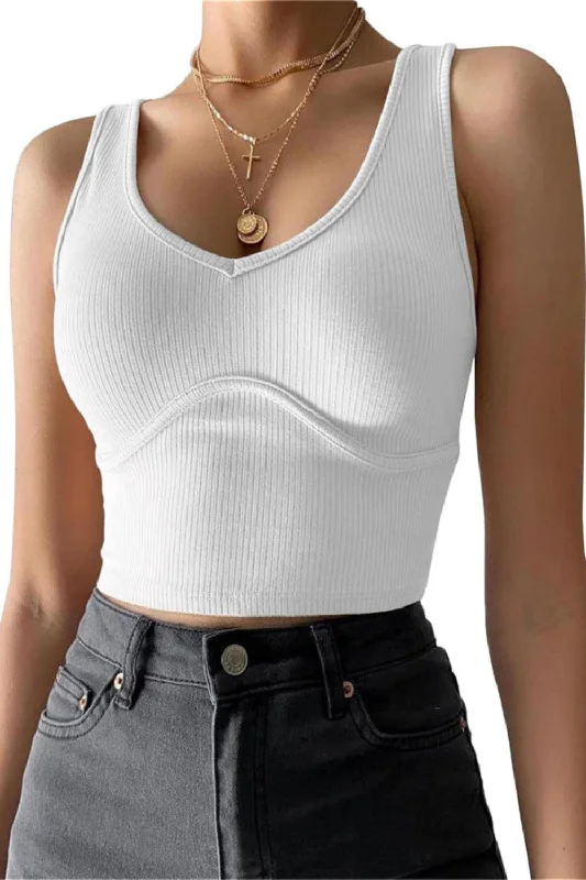 Women's V-Neck Stitching Stretch Solid Color Knit Tank Top tie dye tank