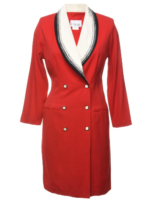 Red Coat Dress - L Satin Silk Chiffon