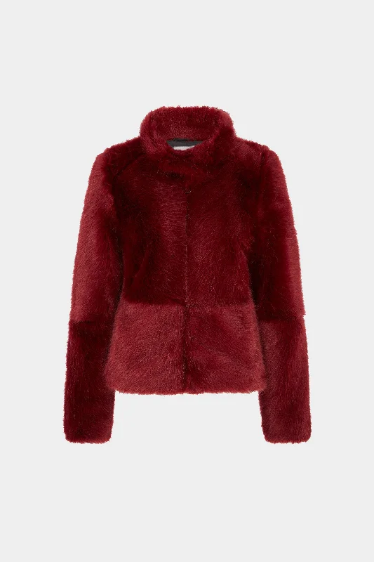 Paz Zipper Jacket - Cherry Faux Fur Fabric Real Fur Fabric Shearling Fabric