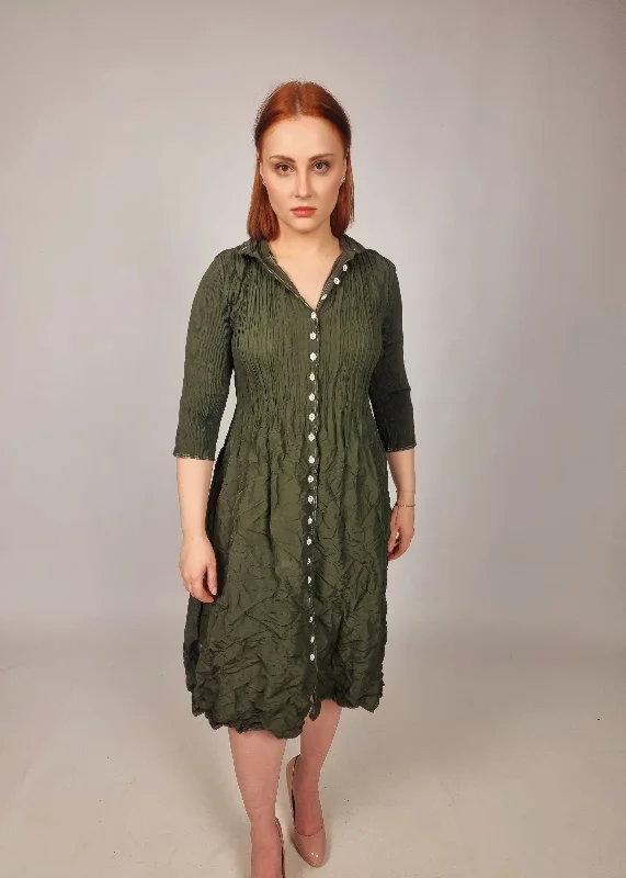 Alquema Olive Contrast Nehru Coat Dress Striped Polka Dot Floral