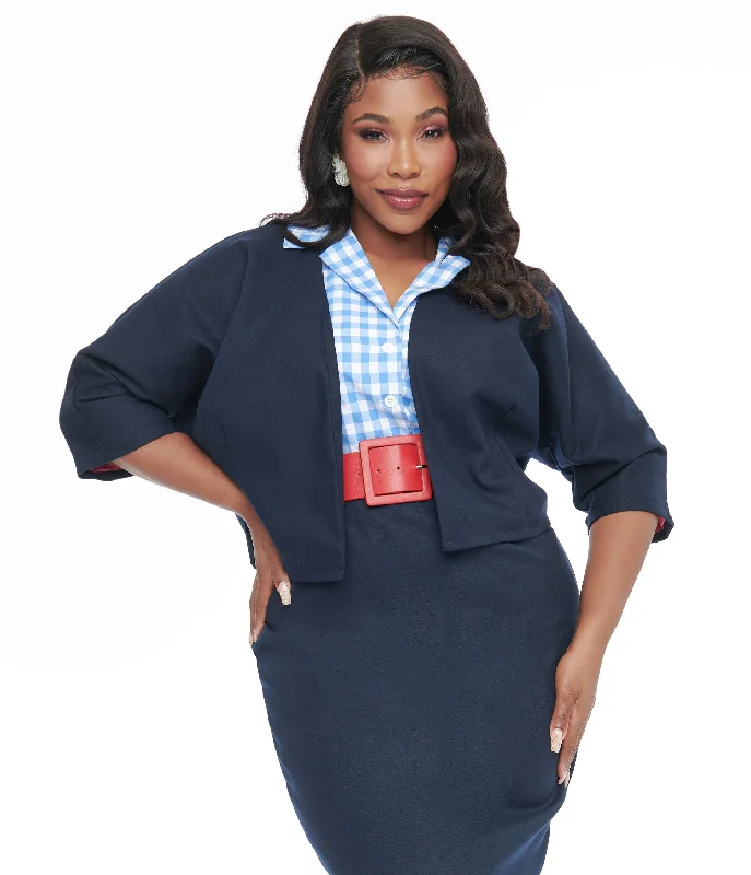 Barbie x Unique Vintage Plus Size 1950s Navy Barbie Commuter Set Box Coat Sequined Lace Ribbed