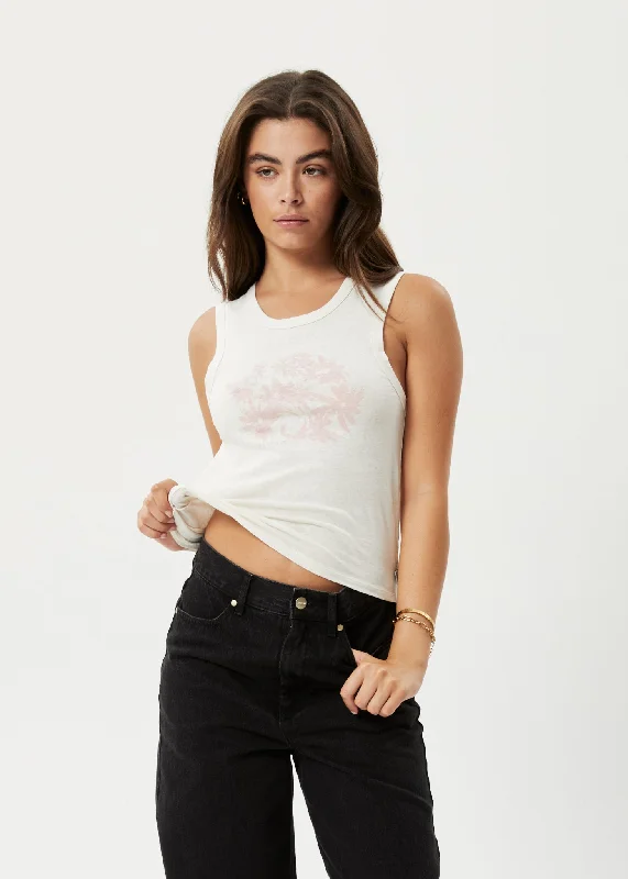 AFENDS Womens Vise Jasmin - Graphic Tank - Off White fitted tank top