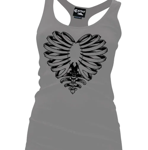 Skeleton Heart Women's Racer Back Tank Top-GREY strapless tank top