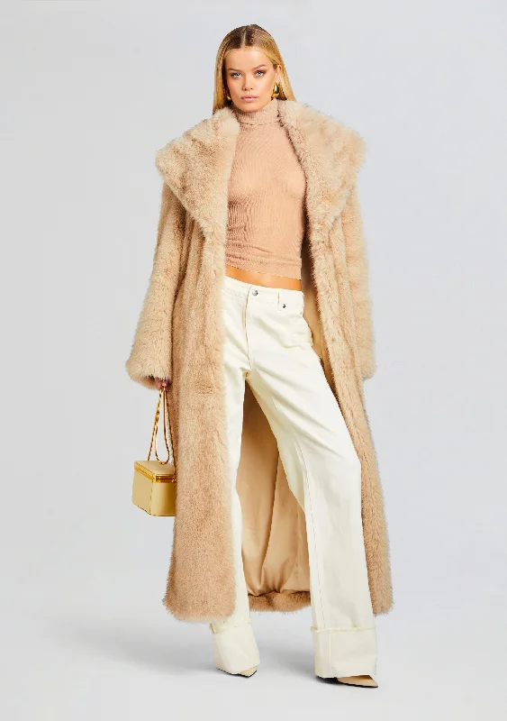 Averie Faux Fur Coat Trench Raincoat Windbreaker