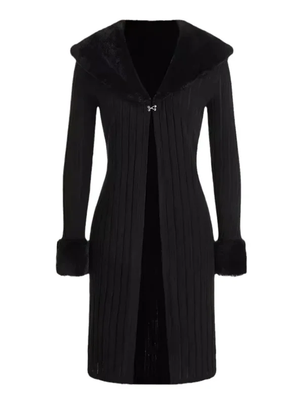 Black 1960s Fur Collar Cuffs Coat Bolero Crop Top Camisole