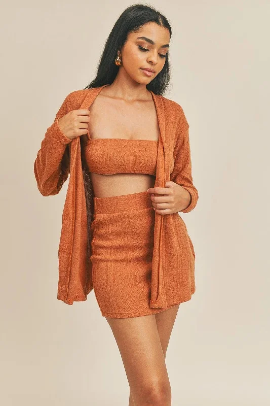 Cardigan Solid Color 3 Piece Set Seamless Knitted Crochet