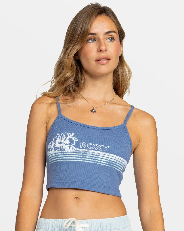 Hibiscus Stripe Dive In Cropped Tank Top - Coastal Fjord open back tank