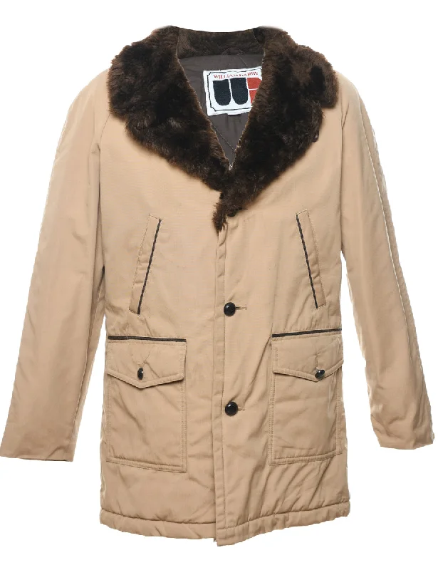 Single Breasted Faux Fur Trim Coat - S Buttoned Zippered Snapped