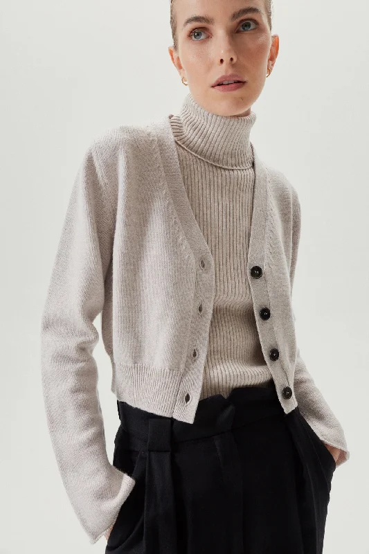 The Merino Wool Crop Cardigan Welt Pockets Slit Pockets Flap Pockets