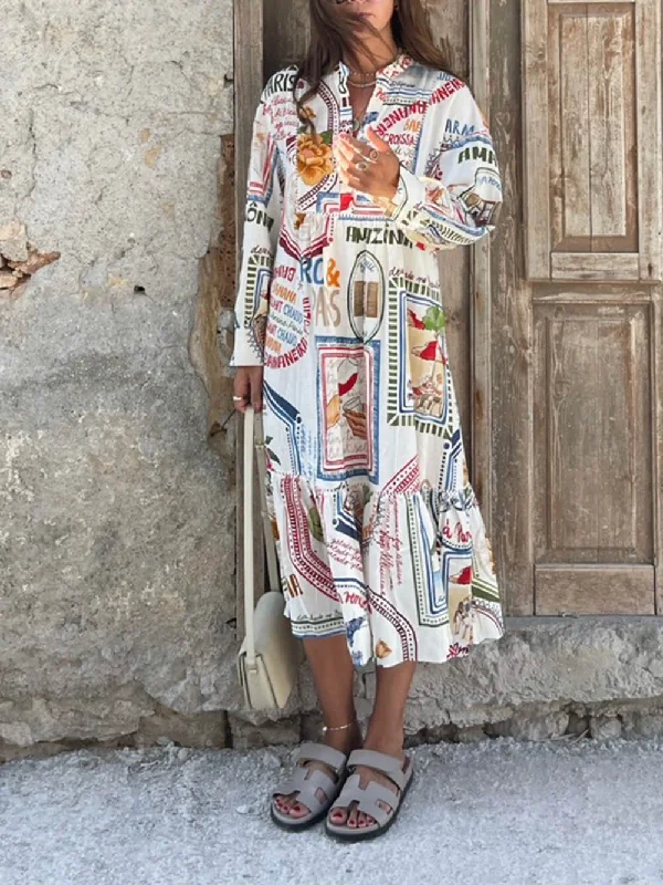 Specialized Pattern Print Charming Cardigan Midi Dress Seamless Knitted Crochet