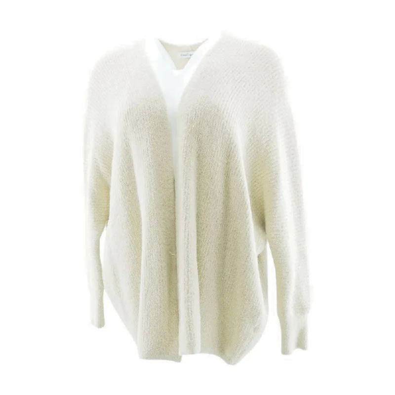 Beige Solid Cardigan Sweater Beaded Cardigan Sequined Faux Fur