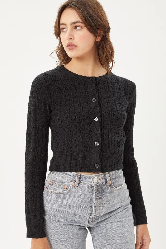 Buttoned Cable Knit Cardigan Long Sleeve Sweater Stylish Fashionable Trendy