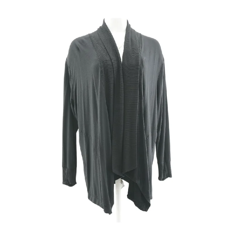Black Solid Cardigan Sweater Seamless Knitted Crochet