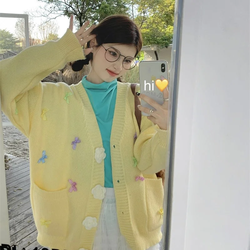 Pastel Flower Cardigan Top Knit Fabric Woven Fabric Fleece Fabric