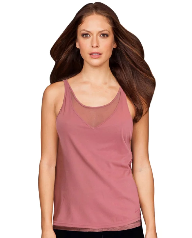 TLF Apparel Prima Canyon V Neck Mesh Underlay Tank Top cutout tank top