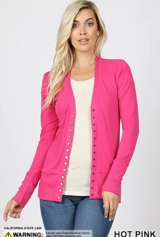 Hot Pink Long Sleeve Snap Cardigan Long Cardigan Short Cardigan Medium Cardigan