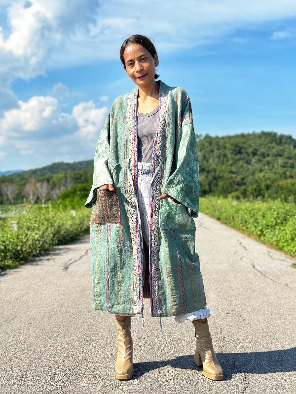 Green hemp coat Crew Neck V-Neck Boat Neck