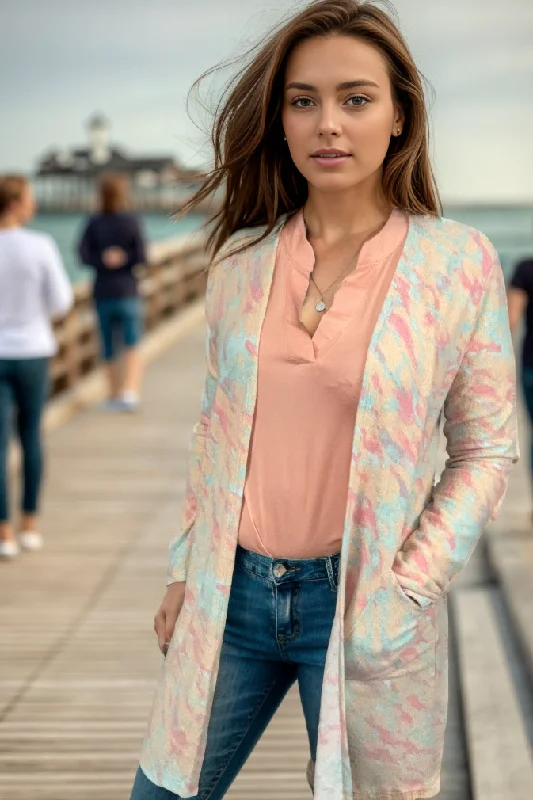 Marbled Bliss - Cardigan Welt Pockets Slit Pockets Flap Pockets