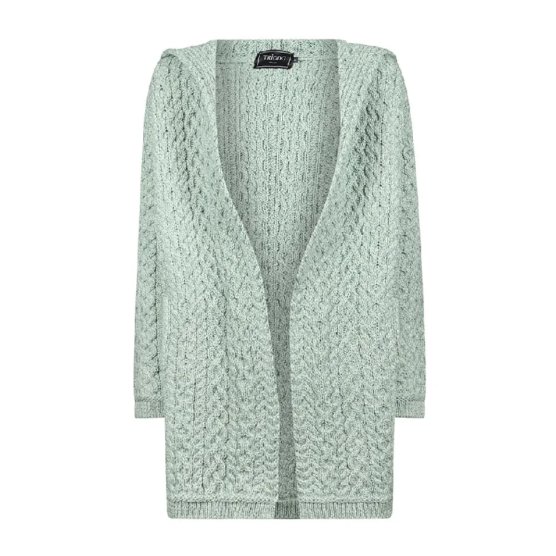 Sage Grainne Aran Cardigan with Hood Mesh Blend Leather Blend Suede Blend