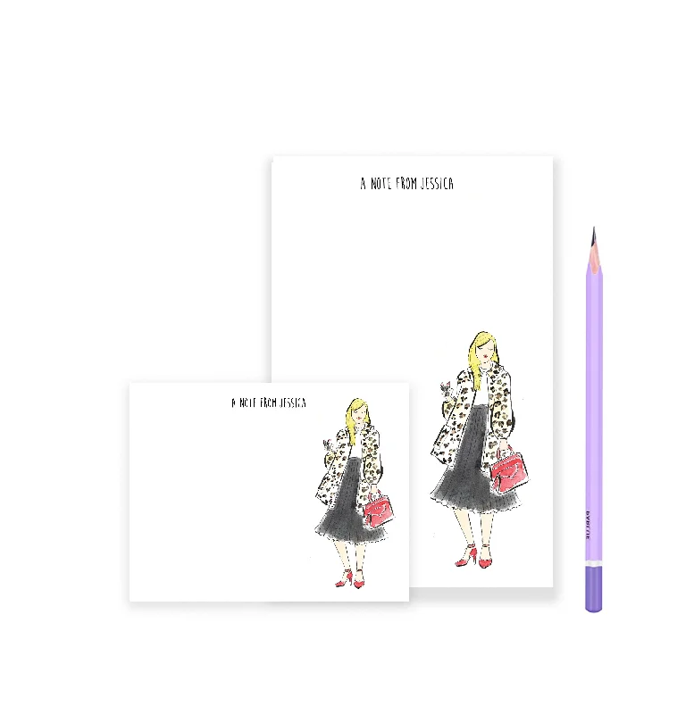 Leopard Coat + Lipstick Personalized Stationery Desk Set Appliqued Beaded Sequined