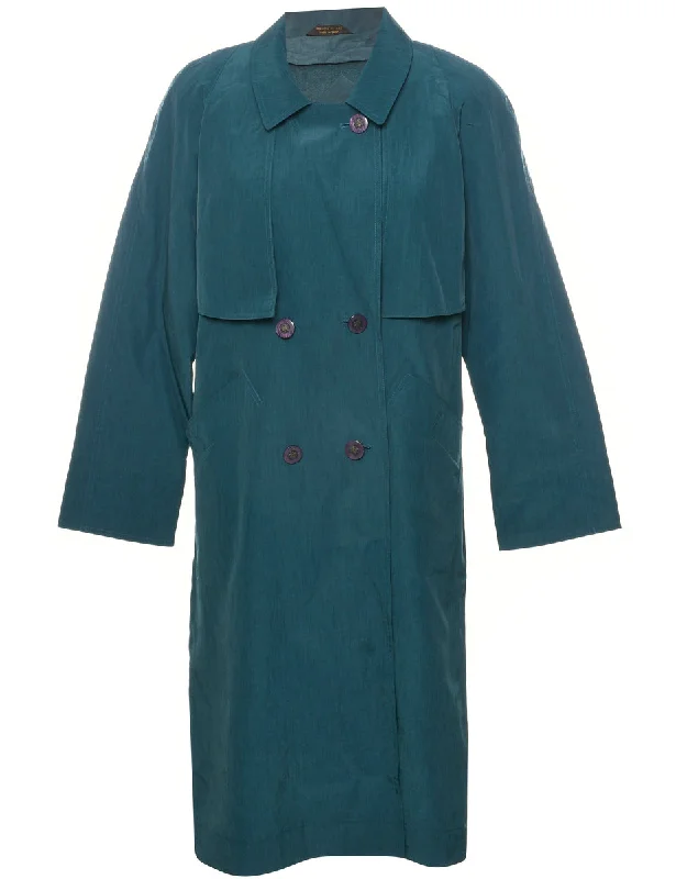 Dark Green Trench Coat - L Hook-and-Loop Buckled Tied