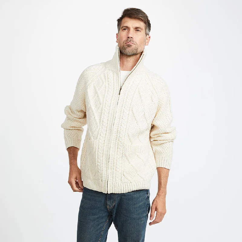 Natural Unisex Hand Knit Aran Cardigan Knit Fabric Woven Fabric Fleece Fabric