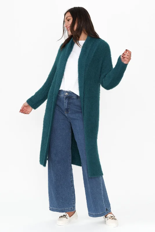 Mia Teal Long Cardigan Cardigan Knitwear Sweater