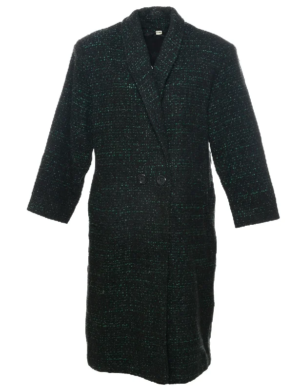 Black Wool Coat - L Denim Leather Suede