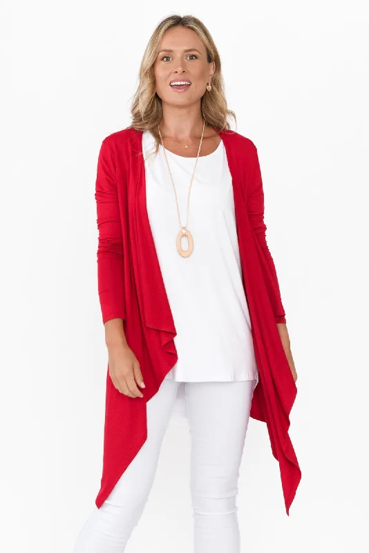 Cherry Bamboo Waterfall Cardigan Fitted Loose Oversized