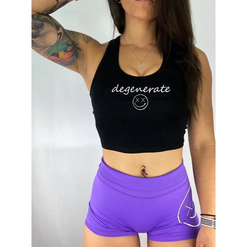 Salty Savage Ladies “Degenerate Signature” Cropped Racerback Tank | Micro strappy tank top