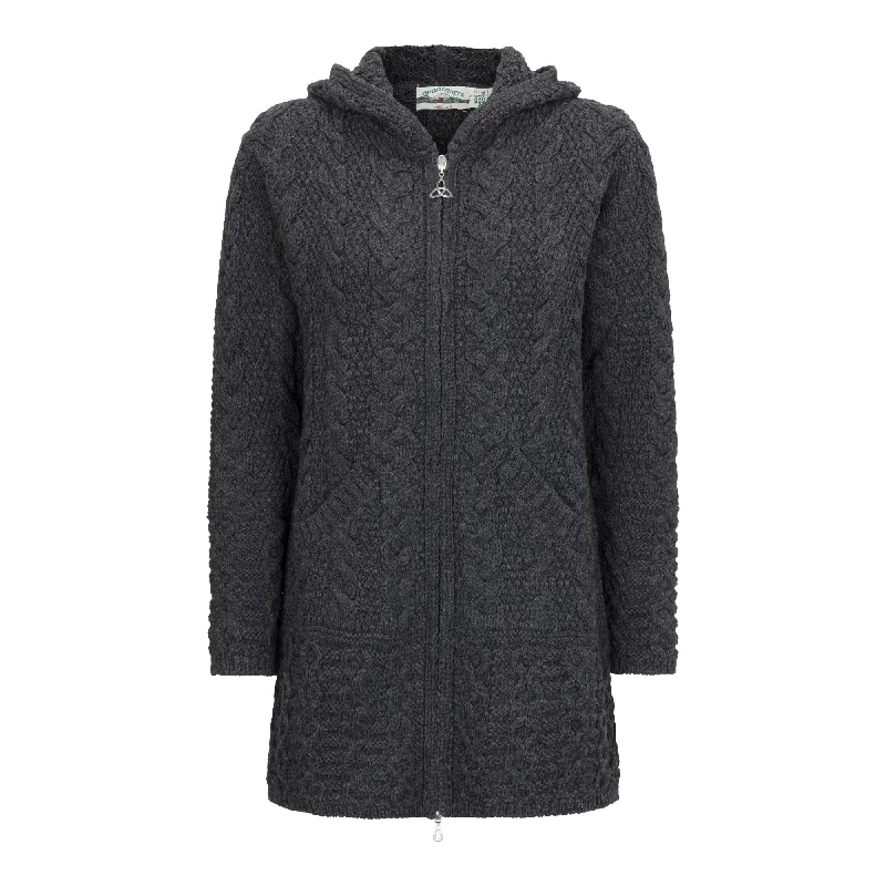 Charcoal Aran Cardigan with Hood Cotton Fabric Linen Fabric Terry Fabric