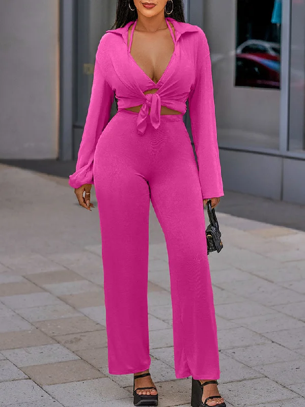 Bra Wide Leg Long Pants Open Cardigan Sets Fleece Cardigan Nylon Polyester