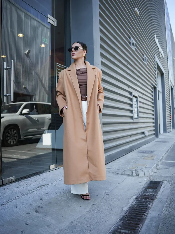 Muse Long Coat - Beige Embroidered Appliqued Beaded