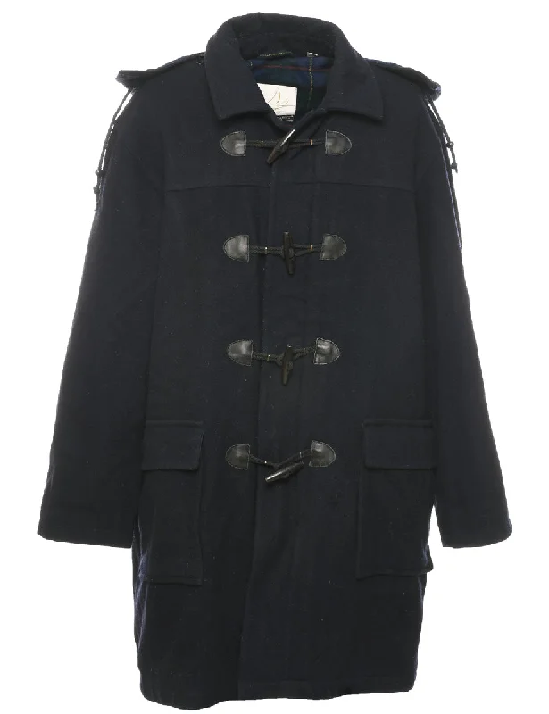 Hooded Navy Duffle Coat - XL Appliqued Beaded Sequined