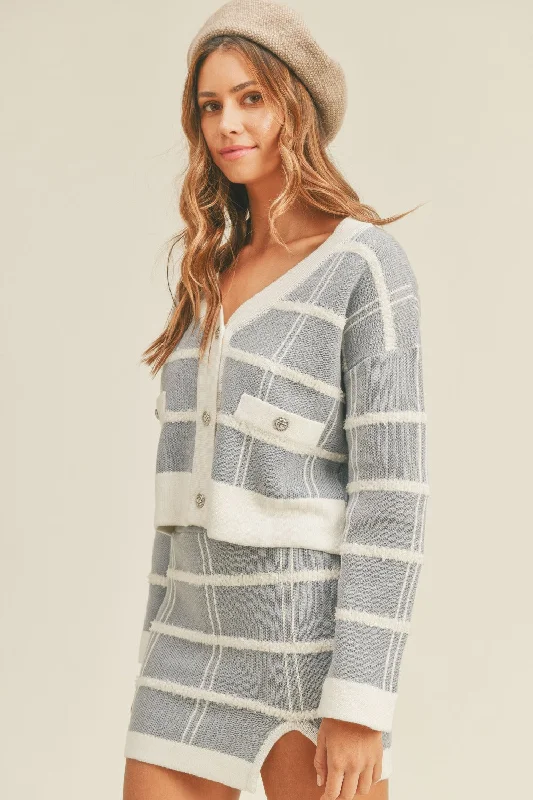 MABLE Sweater Cardigan and Mini Skirt Set Zippered Buttoned Snapped