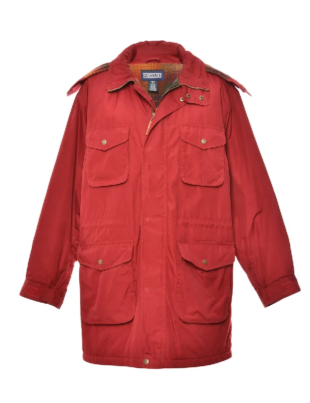 Zip Front Red Coat - M Parka Down Jacket Wool Coat